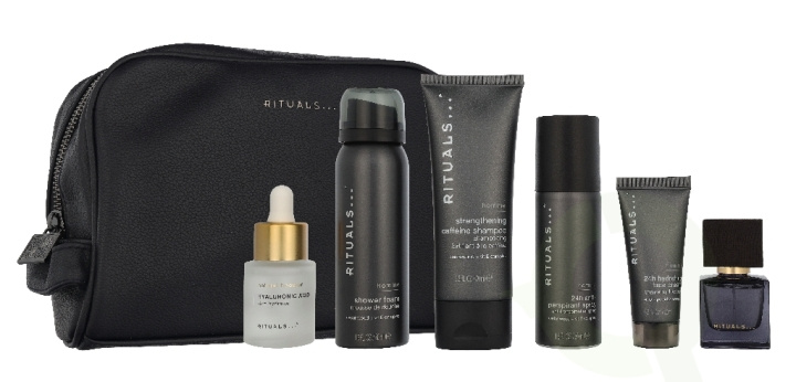 Rituals Homme Giftset 225 ml Roi d’Orient 15 ml/Homme Shower Foam 50ml/Homme 24h Anti-Perspirant Spray 50ml/Namaste Hyaluronic Acid Natural Booster 20 ml/Homme 24h Hydrating Face Cream 20ml/Homme Strengthening Caffeine Shampoo 70ml/Homme Toiletry Bag i gruppen SKÖNHET & HÄLSA / Doft & Parfym / Parfym / Parfym för honom hos TP E-commerce Nordic AB (D32942)