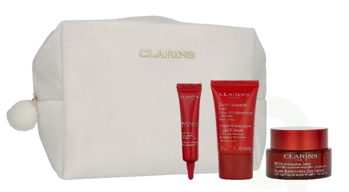 Clarins Super Restorative Giftset 72.9 ml Day Cream 50ml/Eye Cream 7ml/Night Cream 15ml/Double Serum 0,9ml i gruppen SKÖNHET & HÄLSA / Presentkit / Presentkit För Henne hos TP E-commerce Nordic AB (D33083)