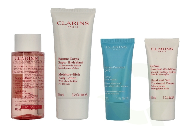 Clarins Head-To-Toe Moisturizing Essentials Set 228 ml Lotion 100ml/ Cream 30ml/Cleanser 50ml/Balm 15ml/Cream 30ml/Gel 3ml/Bag i gruppen SKÖNHET & HÄLSA / Hudvård / Ansiktsvård hos TP E-commerce Nordic AB (D33427)