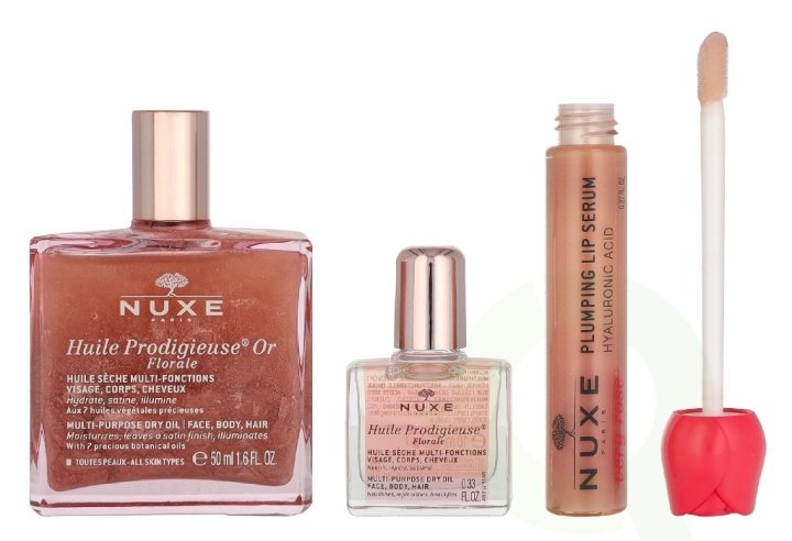 Nuxe Glow Huile Prodigieuse Floral 68 ml Oil 50ml / Oil10ml / Plumping Lip Serum 8ml i gruppen SKÖNHET & HÄLSA / Presentkit / Presentkit För Henne hos TP E-commerce Nordic AB (D33539)