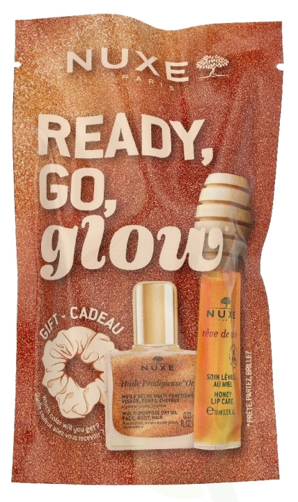 Nuxe Ready, Go, Glow Honey Set 20 ml Lip Treatment 10ml/Dry Oil 10ml/Scrunchie i gruppen SKÖNHET & HÄLSA / Presentkit / Presentkit För Henne hos TP E-commerce Nordic AB (D33688)