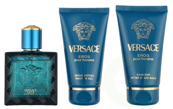 Versace Eros Pour Homme Giftset 150 ml Edt Spray 50ml/Bath & Shower Gel 50ml/Aftershave Balm 50ml i gruppen SKÖNHET & HÄLSA / Doft & Parfym / Parfym / Parfym för honom hos TP E-commerce Nordic AB (D33829)