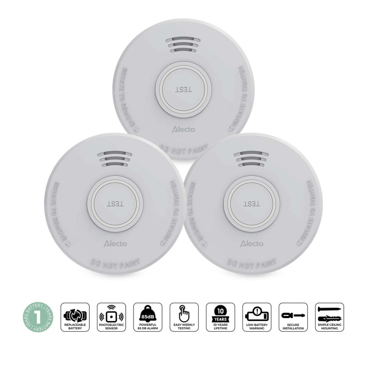 Alecto Fristående brandvarnare med 1 års batteri 3 st i gruppen HEM, HUSHÅLL & TRÄDGÅRD / Larm & Säkerhet / Brand, rök, gas / Brandvarnare hos TP E-commerce Nordic AB (D34875)
