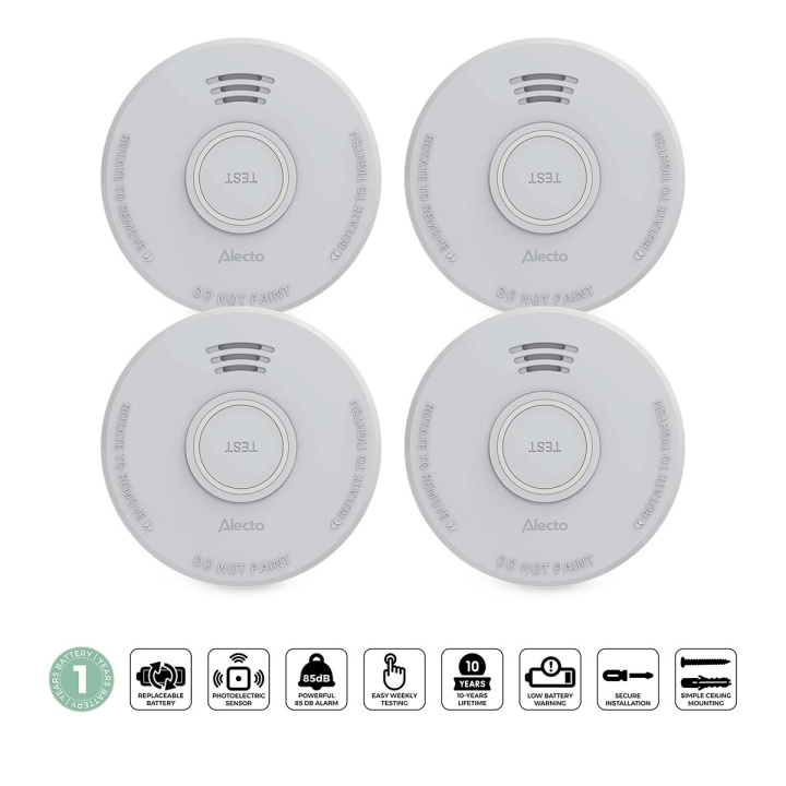 Alecto Fristående brandvarnare med 1 års batteri 4 st i gruppen HEM, HUSHÅLL & TRÄDGÅRD / Larm & Säkerhet / Brand, rök, gas / Brandvarnare hos TP E-commerce Nordic AB (D34876)