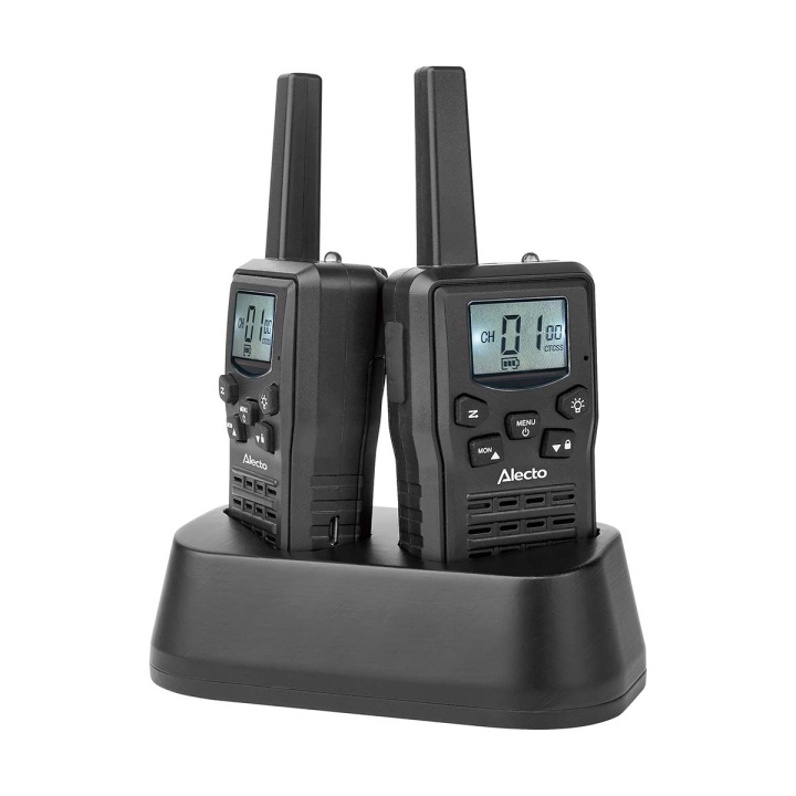 Alecto Walkie-Talkie Set | 2 handenheter | Upp till 10 km | Frekvenskanaler: 8 | PTT / VOX | 24 h standby | Laddningsbas ingår | Hörlursutgång | Svart i gruppen SPORT, FRITID & HOBBY / Friluftsliv / Walkie talkie hos TP E-commerce Nordic AB (D34913)