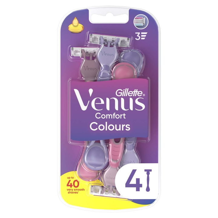 Gillette Venus Engångsrakhyvlar Venus 3 Colors 4st i gruppen SKÖNHET & HÄLSA / Hår & Styling / Rakning & Trimning / Rakapparater Tillbehör hos TP E-commerce Nordic AB (D35784)