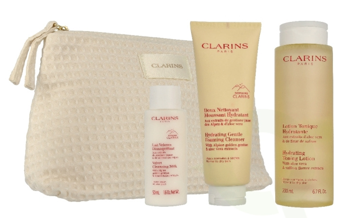 Clarins Age-Defying & Firming Essentials Set 375 ml Pouch/Cleanser 125ml/Lotion 200ml/Milk 50ml i gruppen SKÖNHET & HÄLSA / Hudvård / Ansiktsvård hos TP E-commerce Nordic AB (D39504)