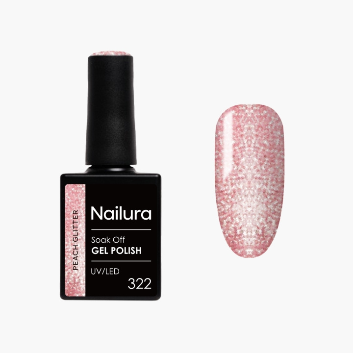 Nailura Gelpolish 322 – Peach Glitter – 10 ml i gruppen SKÖNHET & HÄLSA / Manikyr/Pedikyr / Nagellack hos TP E-commerce Nordic AB (D41567)