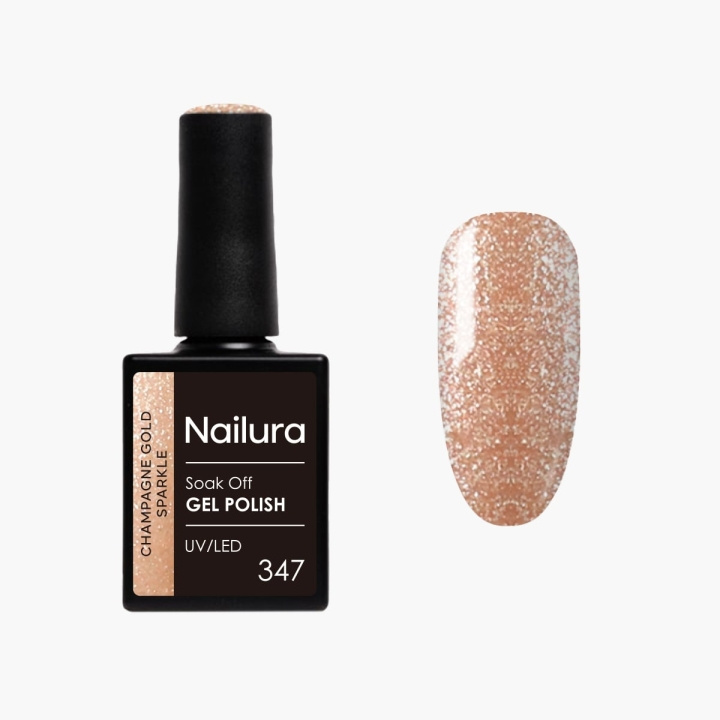 Nailura Gelpolish 347 – Champagne Gold Sparkle – 10 ml i gruppen SKÖNHET & HÄLSA / Manikyr/Pedikyr / Nagellack hos TP E-commerce Nordic AB (D41582)