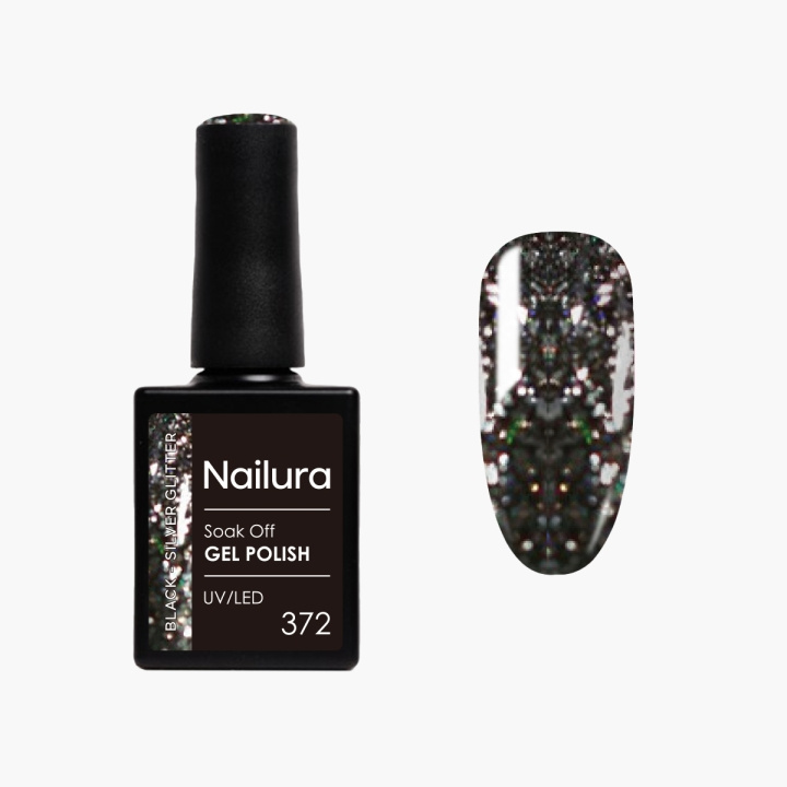 Nailura Gelpolish 372 – Black Silver Glitter – 10 ml i gruppen SKÖNHET & HÄLSA / Manikyr/Pedikyr / Nagellack hos TP E-commerce Nordic AB (D41598)