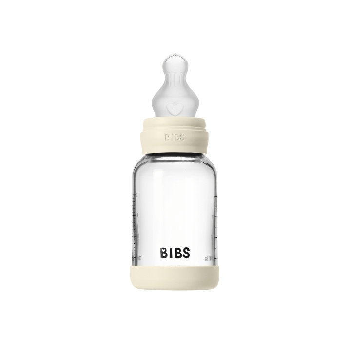 BIBS Glasflaska för spädbarn, rund, med silikon, 1-pack, 120 ml, långsamt flöde – Elfenben – 120 ml i gruppen LEKSAKER, BARN- & BABYPRODUKTER / Äta & Dricka hos TP E-commerce Nordic AB (D42657)