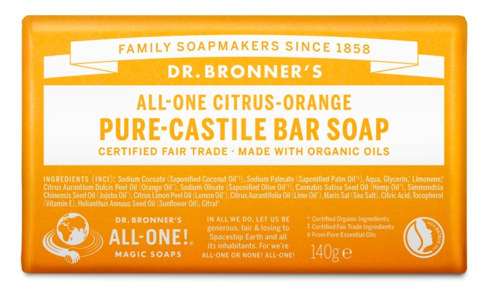 Dr. Bronner\'s Dr. Bronner\'s – Tvål i fast form Citrus-Orange 140 g i gruppen SKÖNHET & HÄLSA / Hudvård / Kroppsvård / Handtvål hos TP E-commerce Nordic AB (D43099)