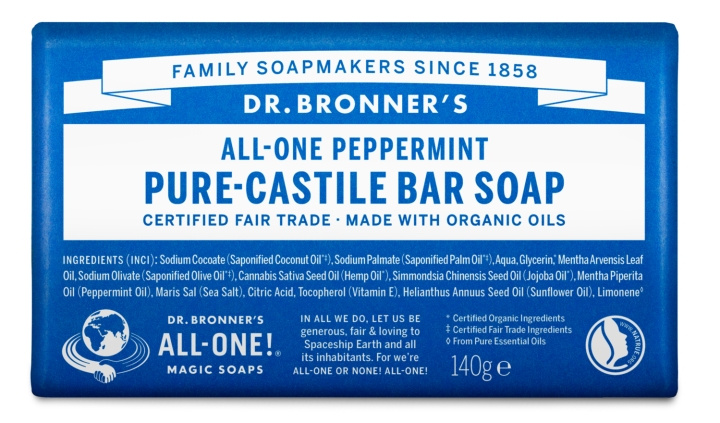 Dr. Bronner\'s Dr. Bronner\'s – Tvål i fast form, pepparmynta, 140 g i gruppen SKÖNHET & HÄLSA / Hudvård / Kroppsvård / Handtvål hos TP E-commerce Nordic AB (D43100)