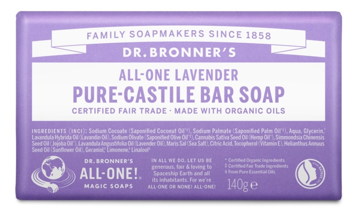 Dr. Bronner\'s Dr. Bronner\'s – Tvål i fast form, lavendel, 140 g i gruppen SKÖNHET & HÄLSA / Hudvård / Kroppsvård / Handtvål hos TP E-commerce Nordic AB (D43305)