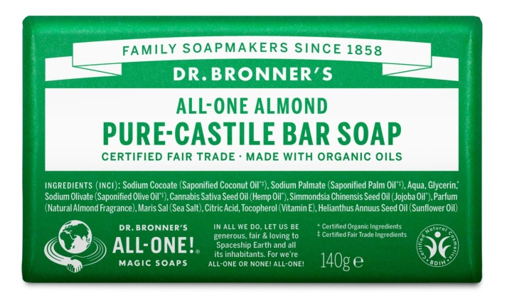 Dr. Bronner\'s Dr. Bronner\'s - Bar Soap Almond 140 g i gruppen SKÖNHET & HÄLSA / Hudvård / Kroppsvård / Handtvål hos TP E-commerce Nordic AB (D43323)