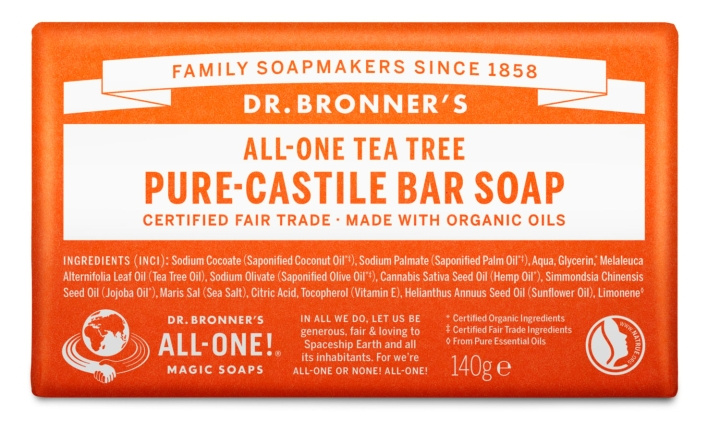 Dr. Bronner\'s Dr. Bronner\'s - Bar Soap Tea Tree 140 g i gruppen SKÖNHET & HÄLSA / Hudvård / Kroppsvård / Handtvål hos TP E-commerce Nordic AB (D43665)