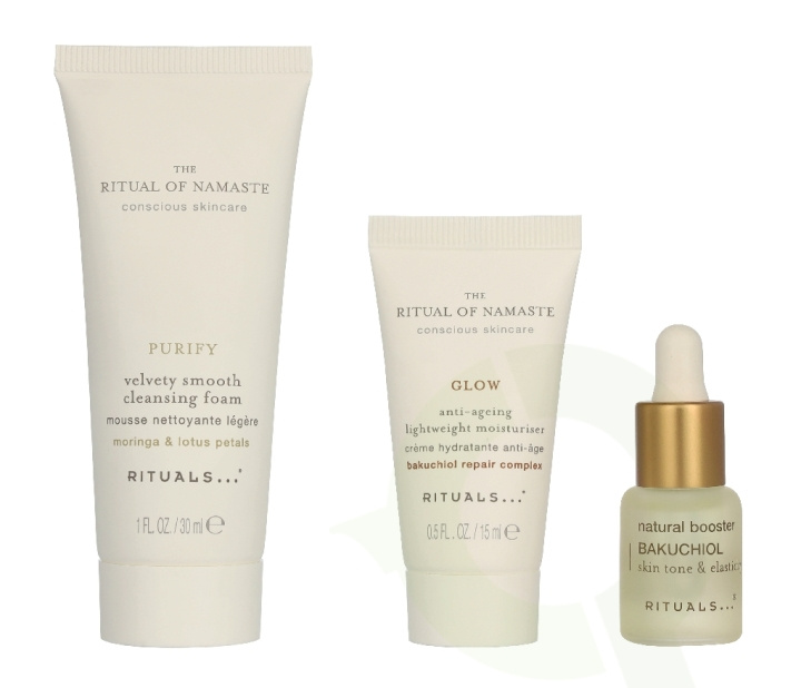 Rituals Namaste Set 51.5 ml Velvety Smooth Cleansing Foam 30ml/Anti-Ageing Lightweight Moisturiser 15ml/Bakuchiol Natural Booster 6,5ml i gruppen SKÖNHET & HÄLSA / Hudvård / Ansiktsvård hos TP E-commerce Nordic AB (D44120)