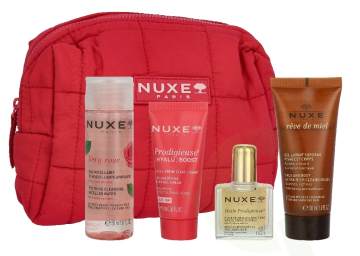 Nuxe Travel Set 105 ml Very Rose Micellar Water 50 ml/Prodigieuse Boost Cream-Gel 10 ml/Reve De Miel Cleansing Gel 30ml/Creme Fraiche Cream 15ml/Pouch i gruppen SKÖNHET & HÄLSA / Hudvård / Solskydd & Tanning / Solskydd hos TP E-commerce Nordic AB (D45807)