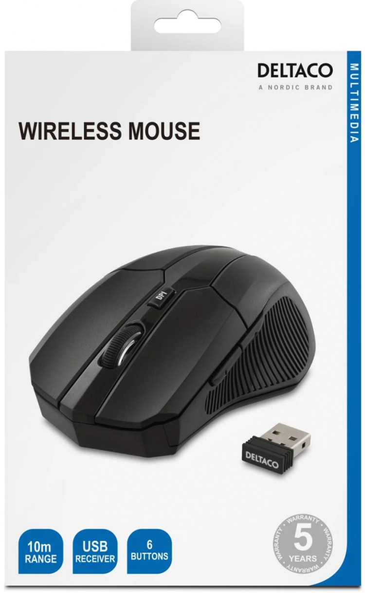 DELTACO trådlös optisk mus, 1600 DPI (MS-776)