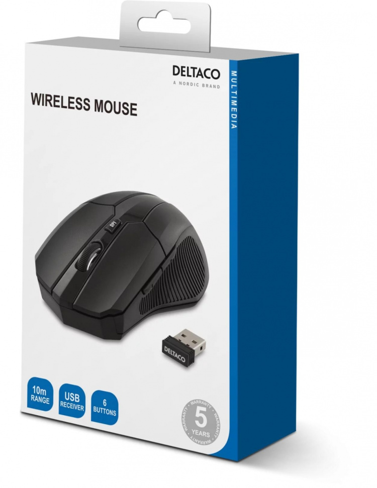 DELTACO trådlös optisk mus, 1600 DPI (MS-776)