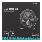 Deltaco USB fan, 10cm, table model, 1x USB Type A ma, black