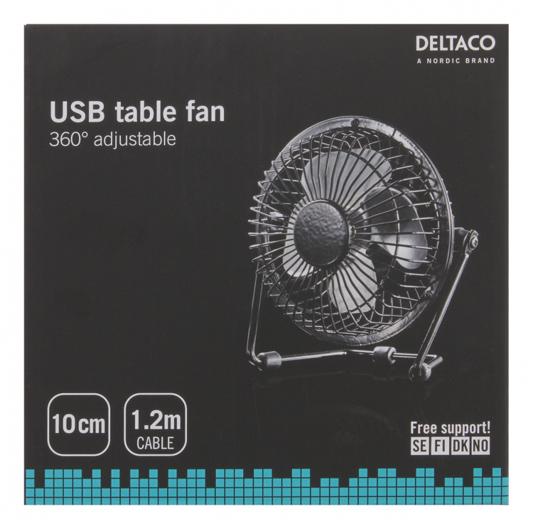Deltaco USB fan, 10cm, table model, 1x USB Type A ma, black