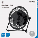 Deltaco USB fan, 10cm, table model, 1x USB Type A ma, black