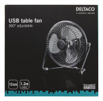 Deltaco USB fan, 13cm, table model, 1x USB Type A ma, black