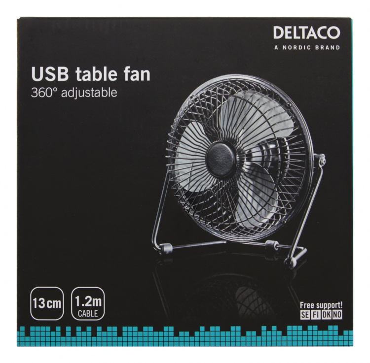Deltaco USB fan, 13cm, table model, 1x USB Type A ma, black