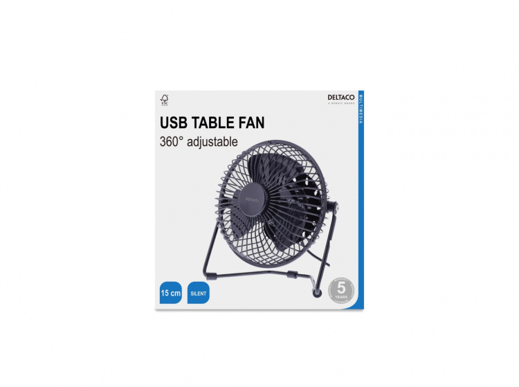 Deltaco USB fan, 13cm, table model, 1x USB Type A ma, black
