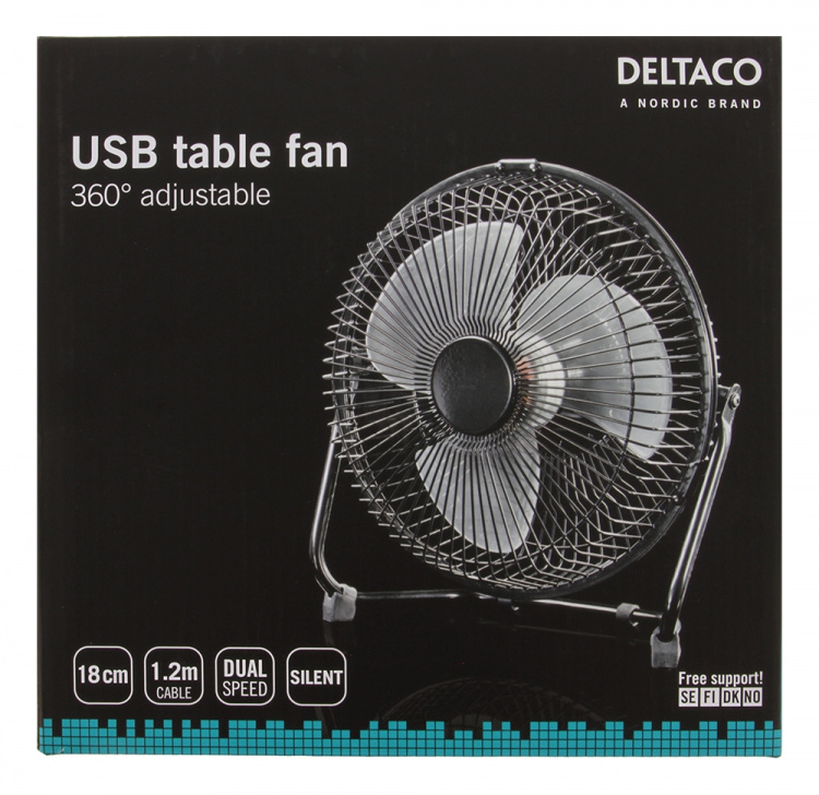 Deltaco USB fan, 18cm, table model, 1x USB Type A ma, black