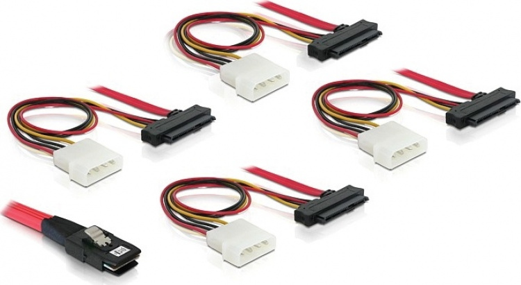 DeLOCK multilane SAS-kabel SFF8087 - 4xSFF8482+Molex 4-pin ström 0,5m (83059) DeLOCK multilane SAS-kabel SFF8087 - 4xSFF8482+Molex 4-pin ström 0,5m (83059)