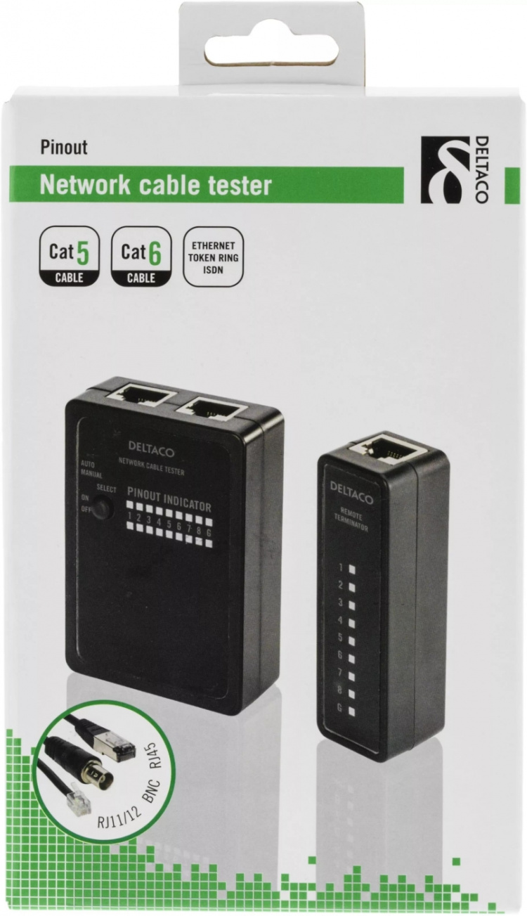 DELTACO kabeltester för RJ45/RJ12 & BNC, 2 delad, svart (MD-107) DELTACO kabeltester för RJ45/RJ12 & BNC, 2 delad, svart (MD-107)