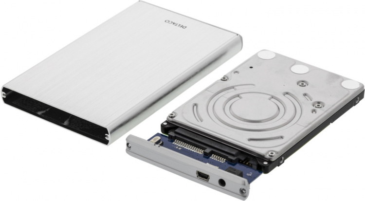 DELTACO externt kabinett för 1x2,5 SATA 6Gb/s-hårddisk, USB3, silver