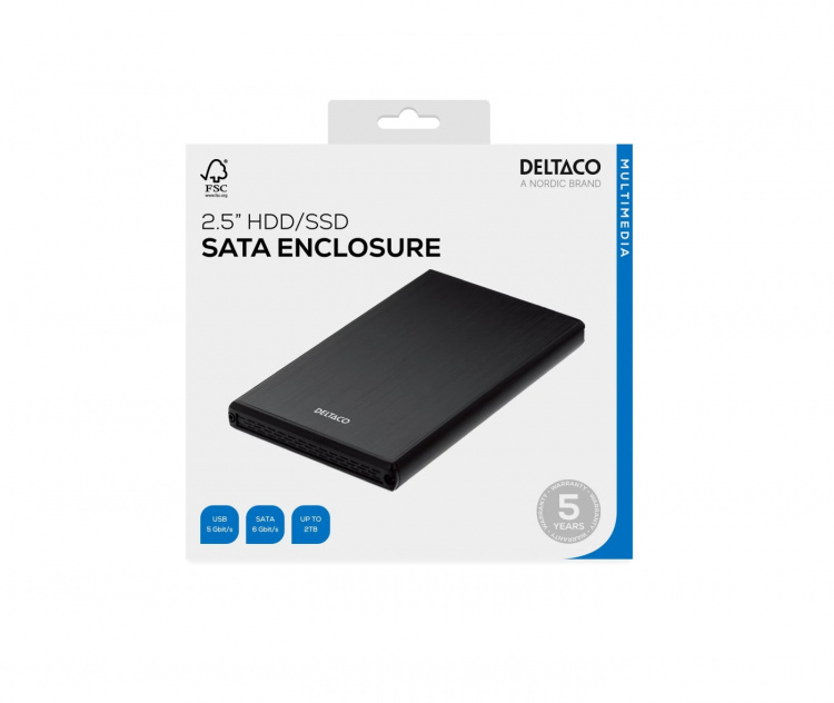 DELTACO externt kabinett för 1x2,5 SATA 6Gb/s-hårddisk, USB3, svart