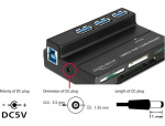 DeLOCK, USB 3.0 minneskortläsare och 3 portars hubb, 4 fack, svart (91721)