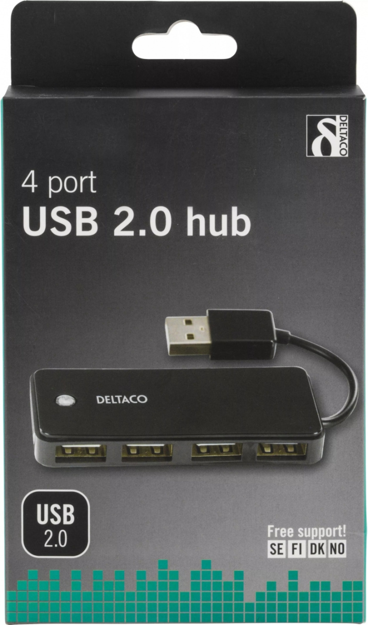 DELTACO USB 2.0 hubb, 4xTyp A hona, svart (UH-480)