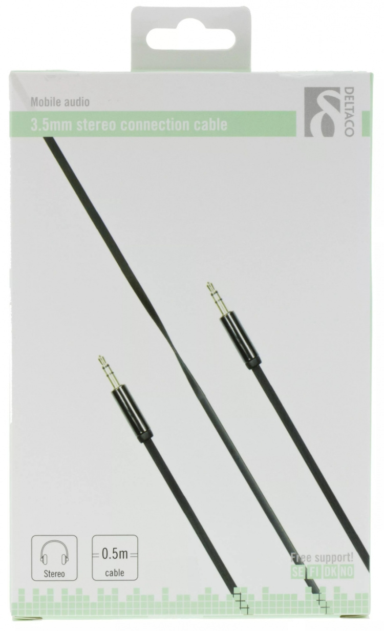 DELTACO ljudkabel, 3,5mm hane till 3,5mm hane, 0,5m, svart (AUD-100)