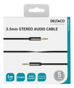 DELTACO ljudkabel, 3,5mm hane till 3,5mm hane, 1m, svart (AUD-101)