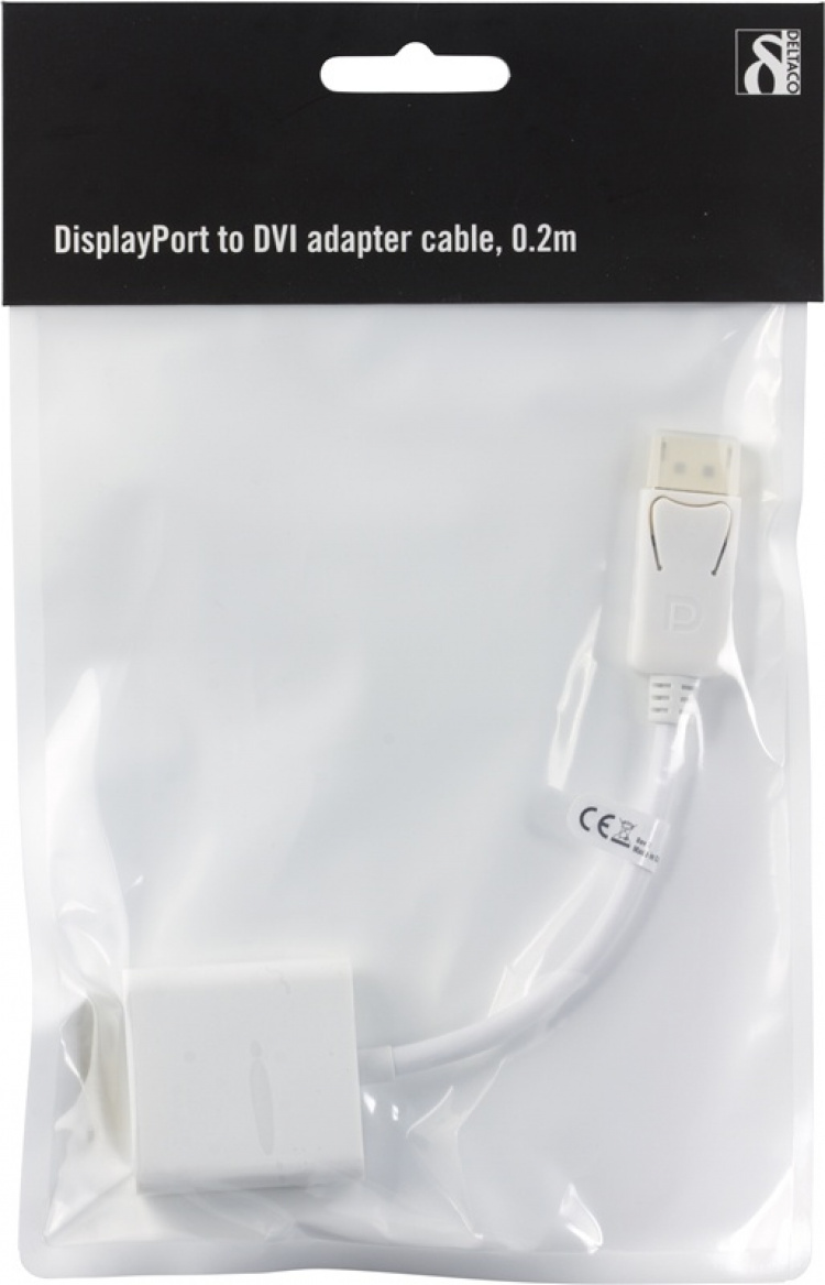 DELTACO DisplayPort till DVI-D singlelink adapter, 0,17m, ha - ho, vit