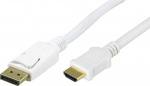 DELTACO DisplayPort till HDMI monitorkabel, 20-pin ha - ha 3m, vit (DP-3031)
