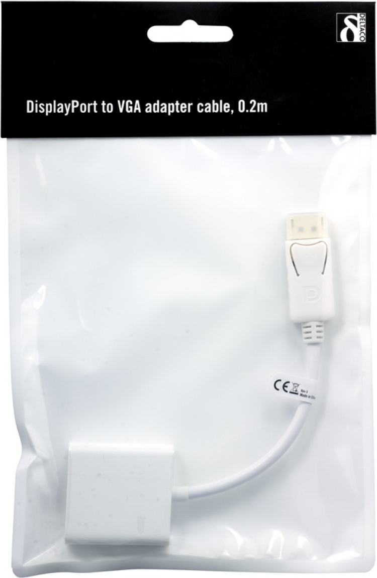 DELTACO DisplayPort till VGA 20-p ha - 15-p ho, 0,2m, vit (DP-VGA8)