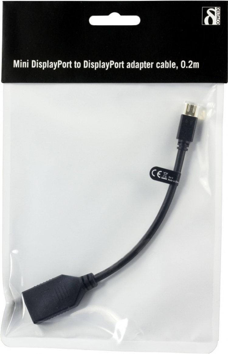 DELTACO Mini DisplayPort ha till DisplayPort ho, 0,15m, svart (MDP-DP1) DELTACO Mini DisplayPort ha till DisplayPort ho, 0,15m, svart (MDP-DP1)