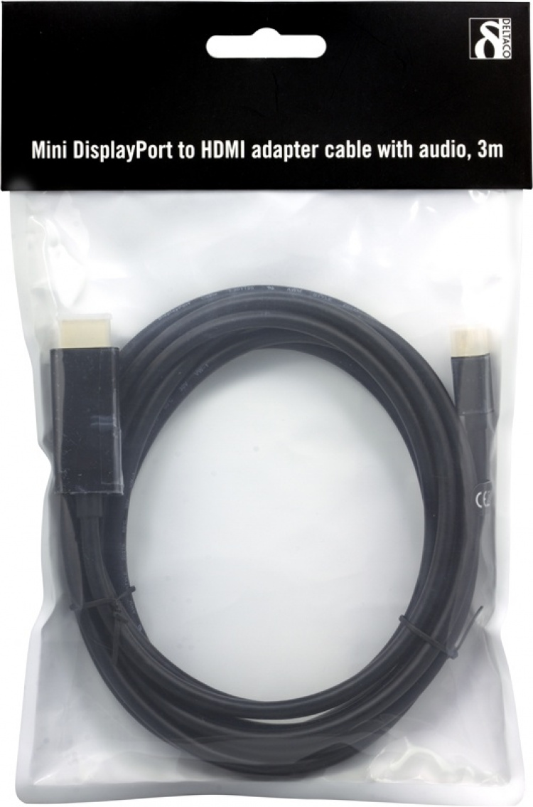 DELTACO mini DisplayPort till HDMI kabel med ljud, ha-ha, 3m, svart (DP-HDMI304) DELTACO mini DisplayPort till HDMI kabel med ljud, ha-ha, 3m, svart (DP-HDMI304)