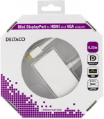 DELTACO mini DisplayPort till HDMI och VGA-adapter, 0,25m, vit (DP-HDMIVGA1-K)