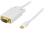 DELTACO mini DisplayPort till VGA(HD15) kabel, ha-ha, 2m, vit (DP-VGA201)