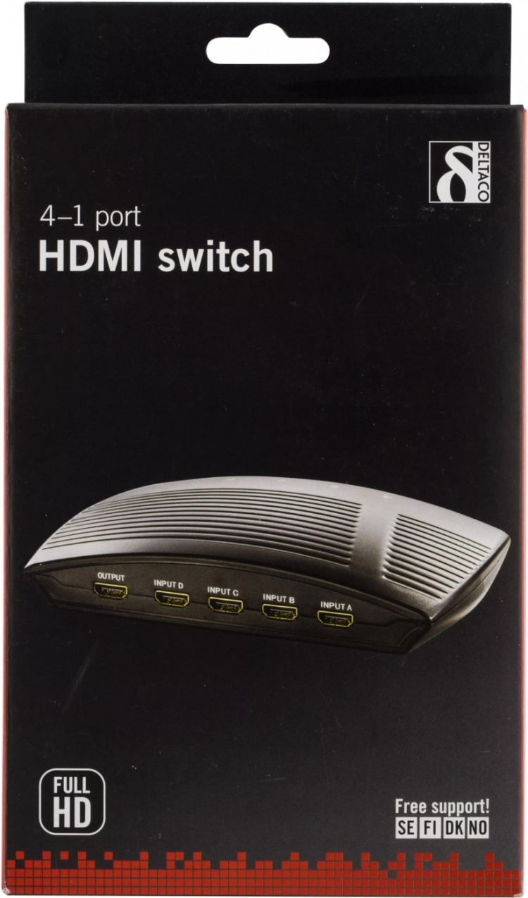 DELTACO manuell HDMI-switch, 4 ingångar till en utgång, 19-pin hona (HDMI-206)