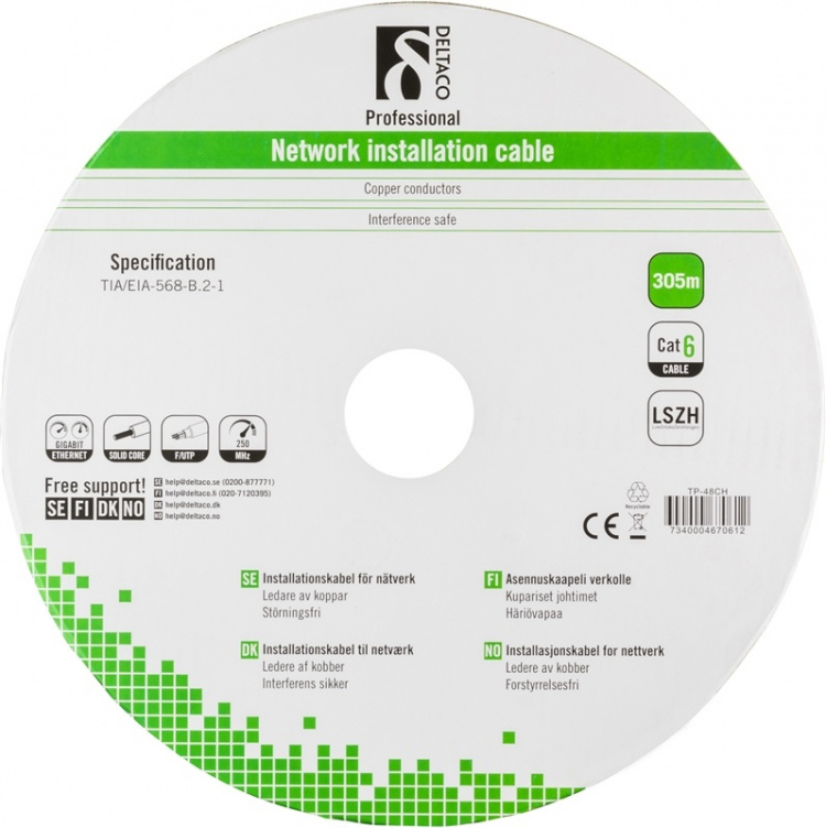 DELTACO LSZH FTP installationskabel, Cat6, 305m,grå (TP-48CH) DELTACO LSZH FTP installationskabel, Cat6, 305m,grå (TP-48CH)
