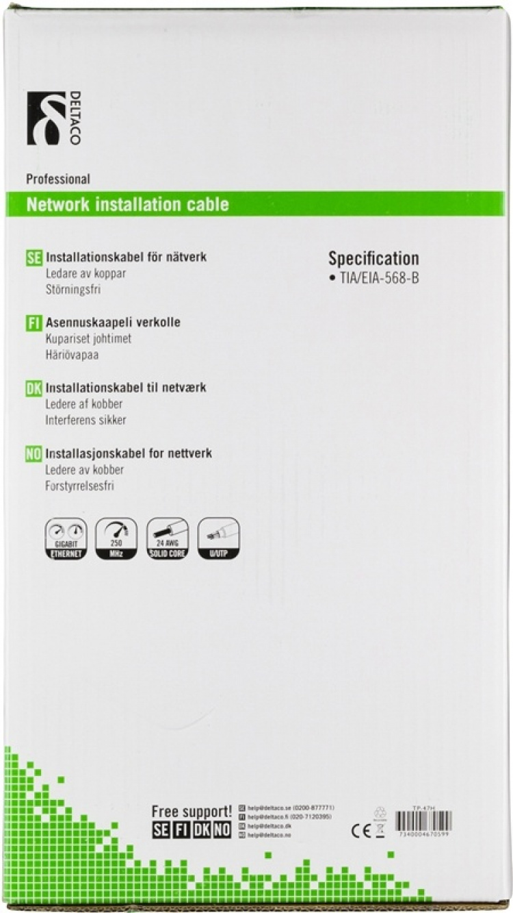DELTACO LSZH UTP installationskabel, Cat6, 305m, grå (TP-47H) DELTACO LSZH UTP installationskabel, Cat6, 305m, grå (TP-47H)