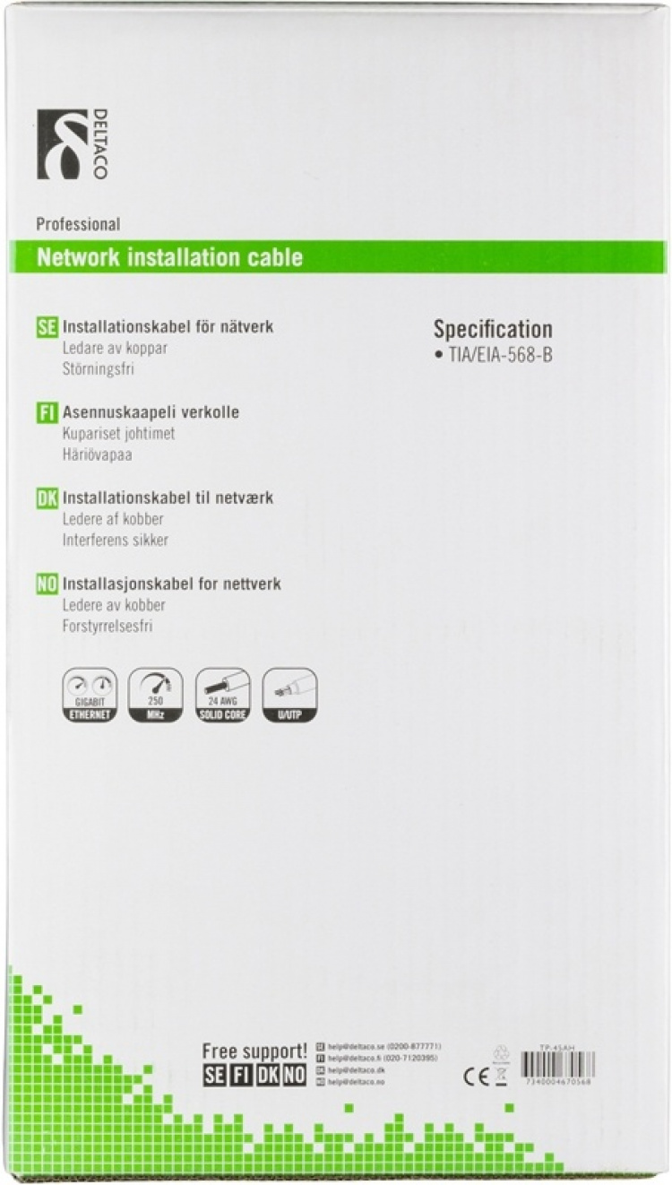DELTACO LSZH UTP installationskabel, Cat6, 305m, vit (TP-45AH)